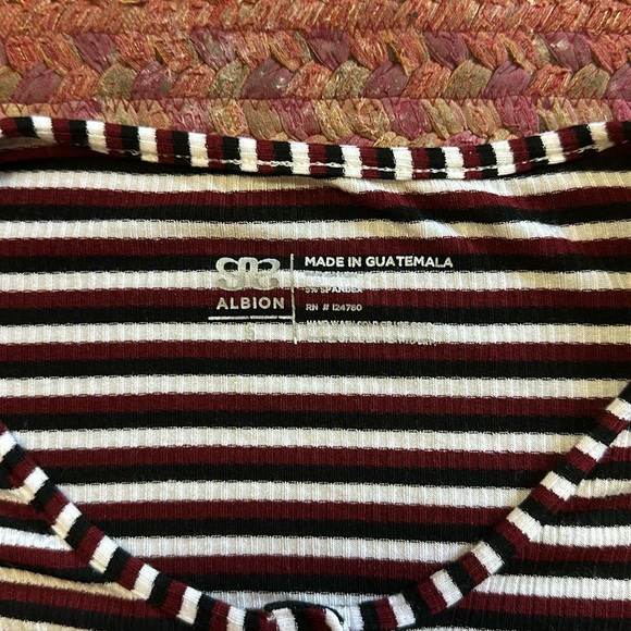 ALBION HENLEY RED BLACK STRIPE STRETCH LONG SLEEVE - Picture 2 of 4
